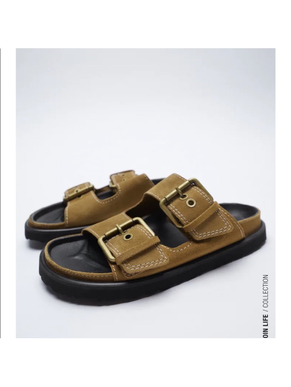 Suede Double-Buckle Slide Sandals
